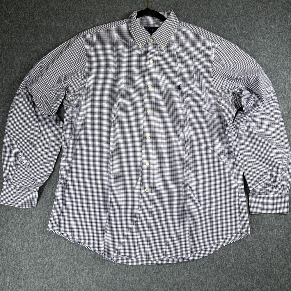 Ralph Lauren Shirt Mens XL Pony Purple Black Plaid 100% Cotton Button Down